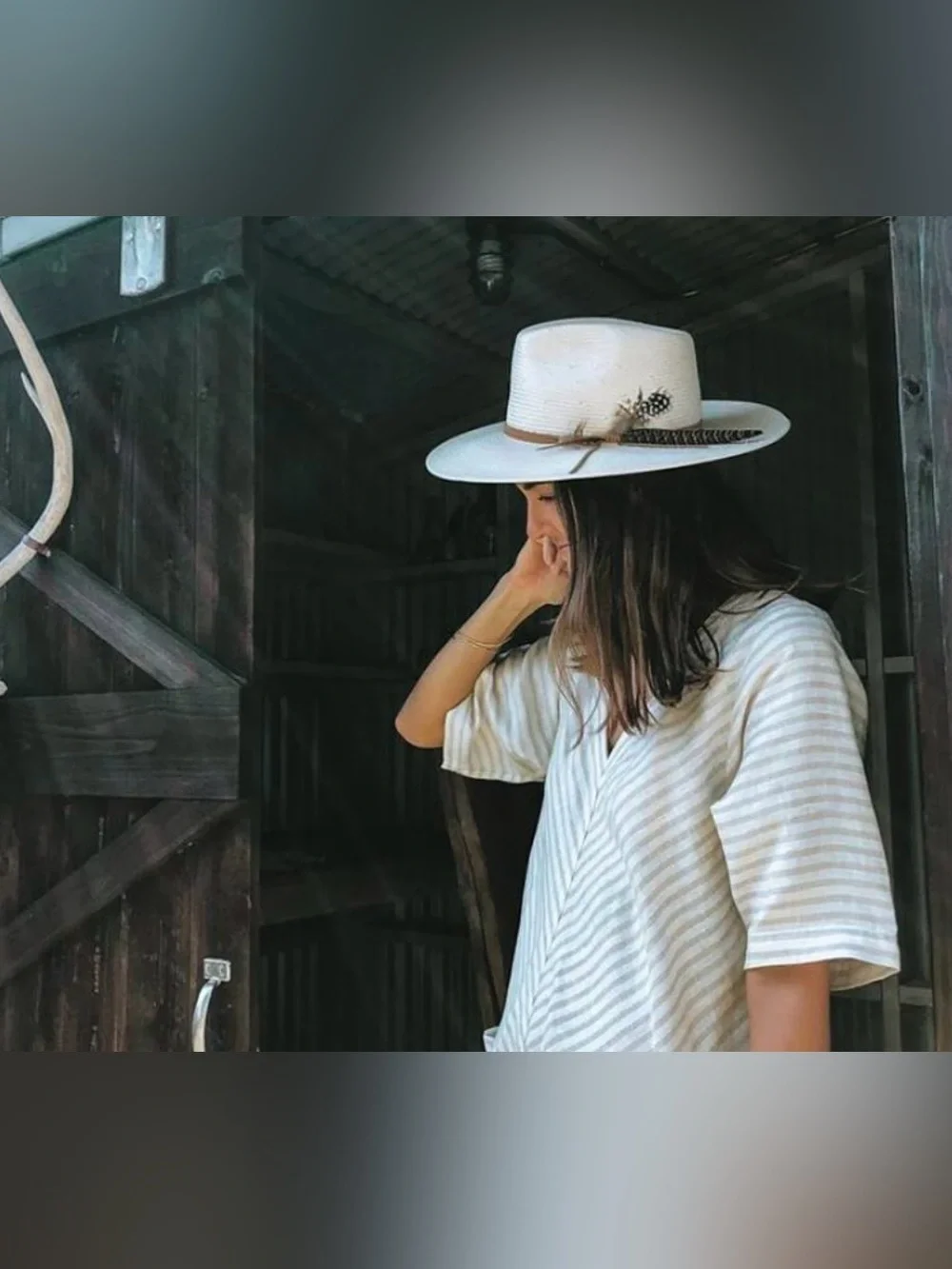 Wyeth Cream Wide-Brim Fedora with Brown Band and Feather